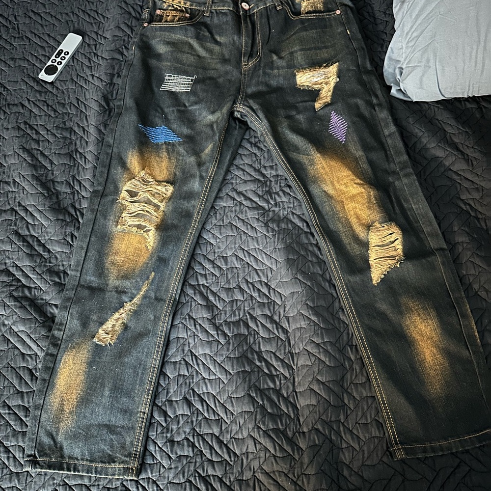 Black Faded brown design, torn jeans